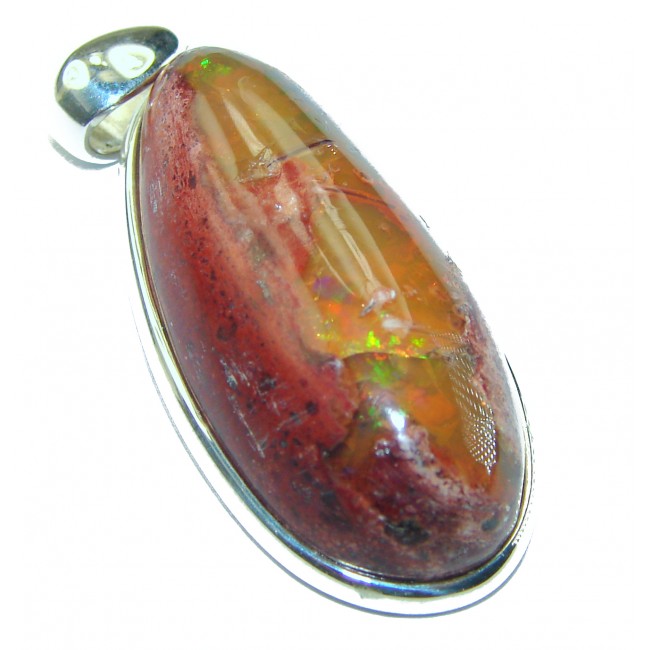 Natural 33.2 carat Mexican Fire Opal .925 Sterling Silver handmade Pendant