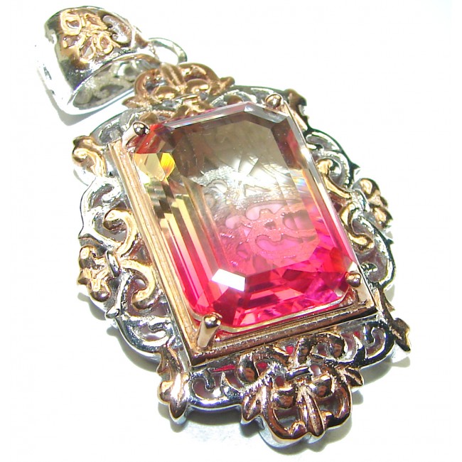 Best quality Genuine Pink Topaz 2 tones .925 Sterling Silver handcrafted pendant