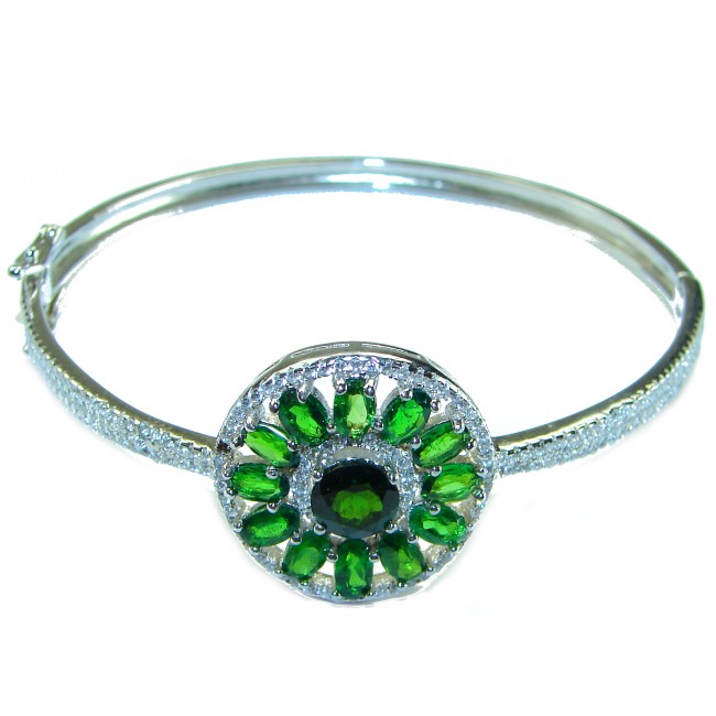 Precious Natural Chrome Diopside .925 Sterling Silver Bangle bracelet