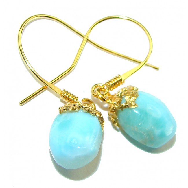 Genuine Blue Larimar 14K Gold over .925 Sterling Silver handmade earrings