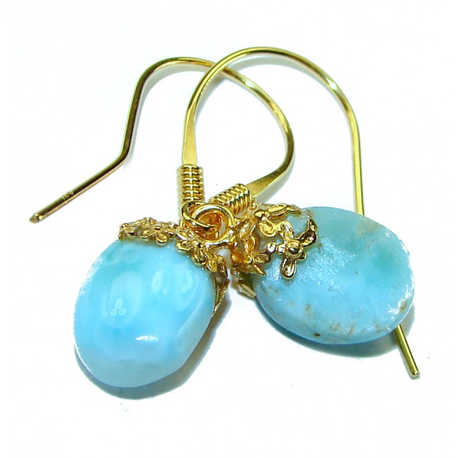 Genuine Blue Larimar 14K Gold over .925 Sterling Silver handmade earrings