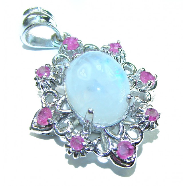 Genuine Rainbow Moonstone .925 Sterling Silver handcrafted pendant