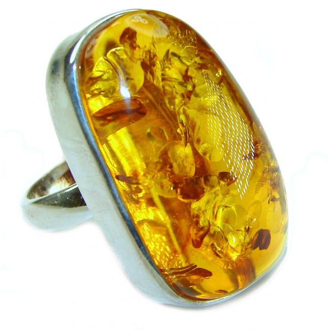 Large Authentic Baltic Amber .925 Sterling Silver handcrafted ring s. 8 3/4