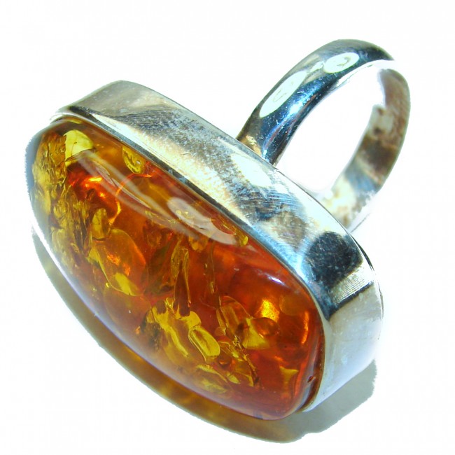 Large Authentic Baltic Amber .925 Sterling Silver handcrafted ring s. 8 3/4