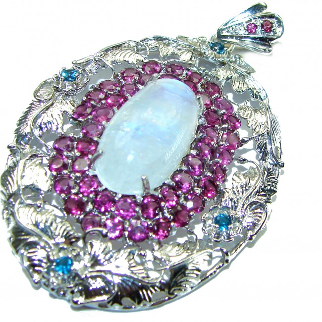 Genuine Rainbow Moonstone .925 Sterling Silver handcrafted Large pendant