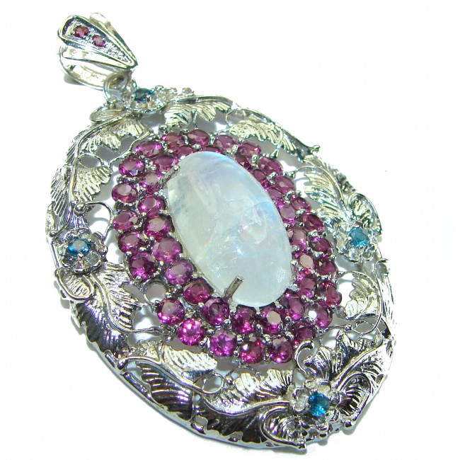 Genuine Rainbow Moonstone .925 Sterling Silver handcrafted Large pendant