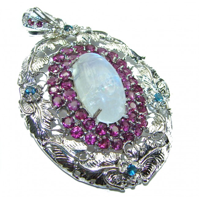 Genuine Rainbow Moonstone .925 Sterling Silver handcrafted Large pendant