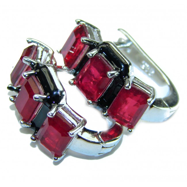 Art Deco Ruby black enamel .925 Sterling Silver handcrafted earrings