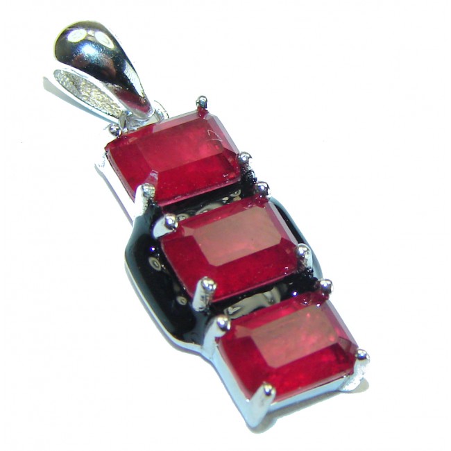 Art Deco Ruby black enamel .925 Sterling Silver handmade Pendant