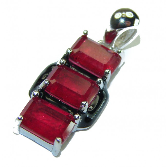 Art Deco Ruby black enamel .925 Sterling Silver handmade Pendant