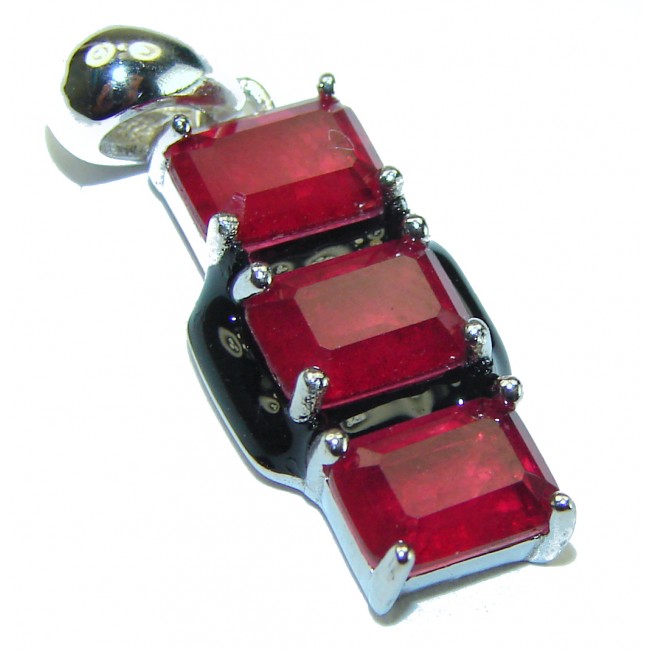 Art Deco Ruby black enamel .925 Sterling Silver handmade Pendant