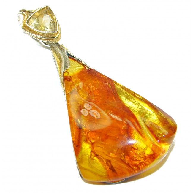 Vintage Beauty authentic Baltic Amber Citrine .925 Sterling Silver handcrafted pendant