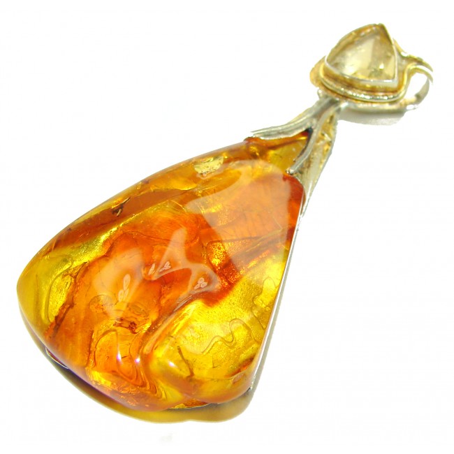 Vintage Beauty authentic Baltic Amber Citrine .925 Sterling Silver handcrafted pendant