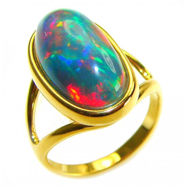 A Milky Way Genuine 8.9 carat Black Opal 18K Gold over .925 Sterling Silver handmade Ring size 6