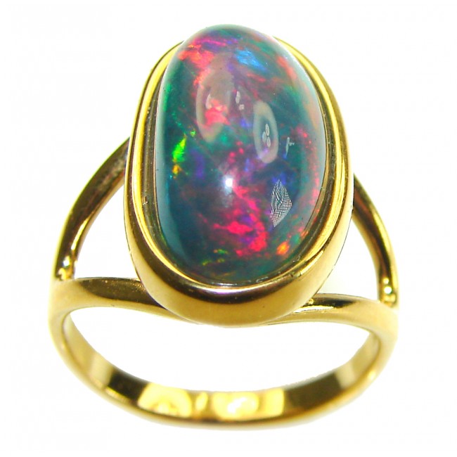 A Milky Way Genuine 8.9 carat Black Opal 18K Gold over .925 Sterling Silver handmade Ring size 6