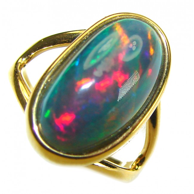 A Milky Way Genuine 8.9 carat Black Opal 18K Gold over .925 Sterling Silver handmade Ring size 6