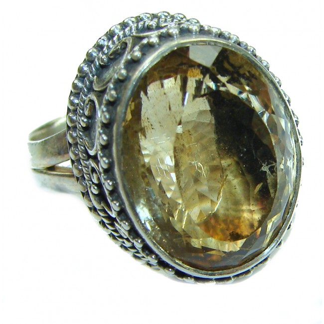 Luxurious emerald cut 14.2 carat Citrine .925 Sterling Silver handmade Ring s. 6