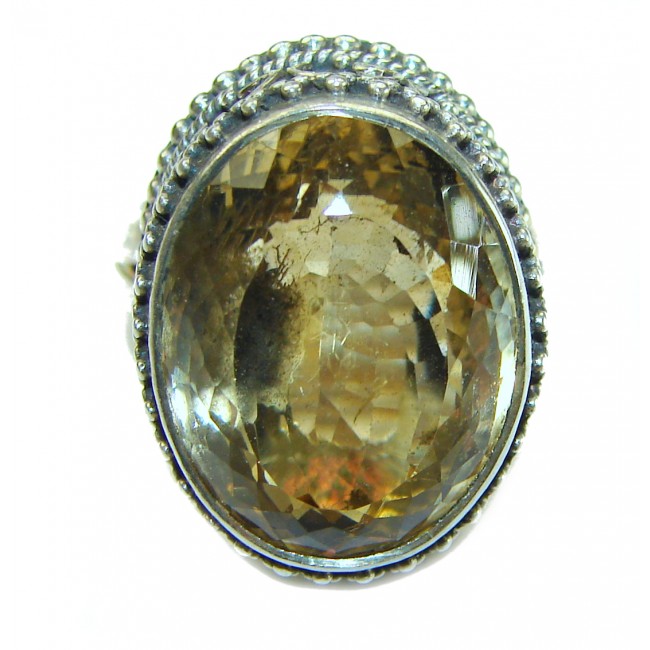 Luxurious emerald cut 14.2 carat Citrine .925 Sterling Silver handmade Ring s. 6