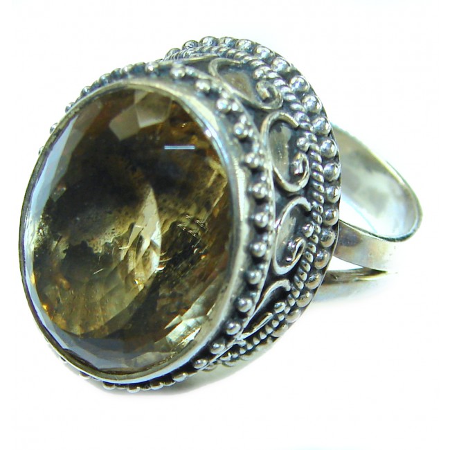 Luxurious emerald cut 14.2 carat Citrine .925 Sterling Silver handmade Ring s. 6