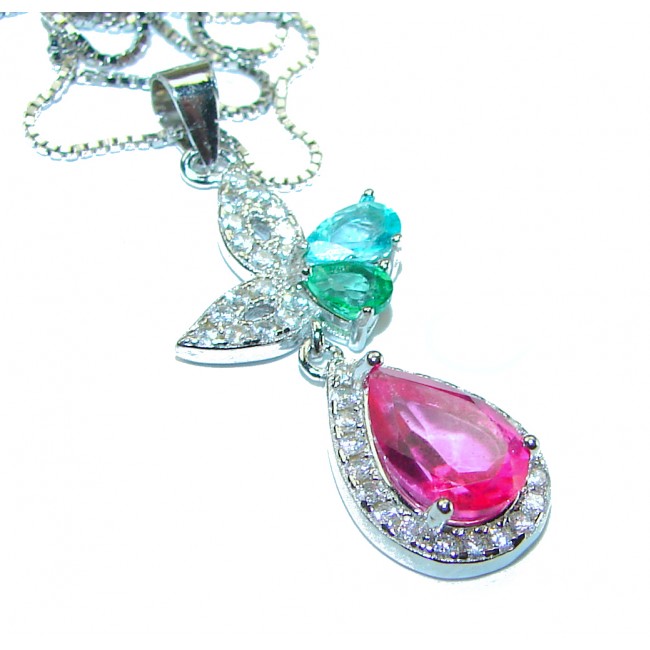 Spectacular 4.5 carat Pink Sapphire .925 Sterling Silver handmade Necklace