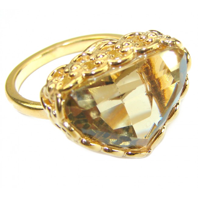 17.8 carat Genuine Lemon Quartz 14K Gold over .925 Sterling Silver handcrafted ring size 9 3/4