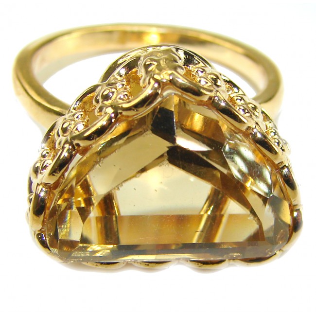 17.8 carat Genuine Lemon Quartz 14K Gold over .925 Sterling Silver handcrafted ring size 9 3/4