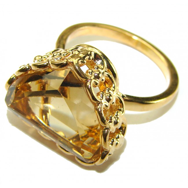 17.8 carat Genuine Lemon Quartz 14K Gold over .925 Sterling Silver handcrafted ring size 9 3/4