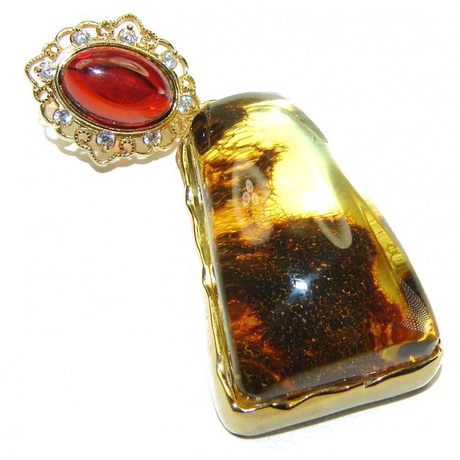 Vintage Beauty authentic Baltic Amber 14K Gold over .925 Sterling Silver handcrafted pendant