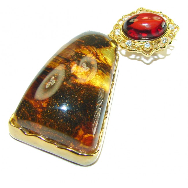 Vintage Beauty authentic Baltic Amber 14K Gold over .925 Sterling Silver handcrafted pendant