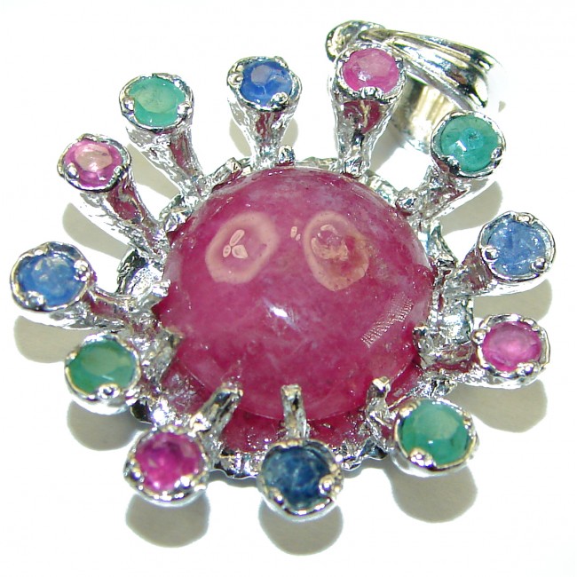 Brazilian Fiesta Authentic Ruby Emerald Sapphire .925 Sterling Silver Pendant