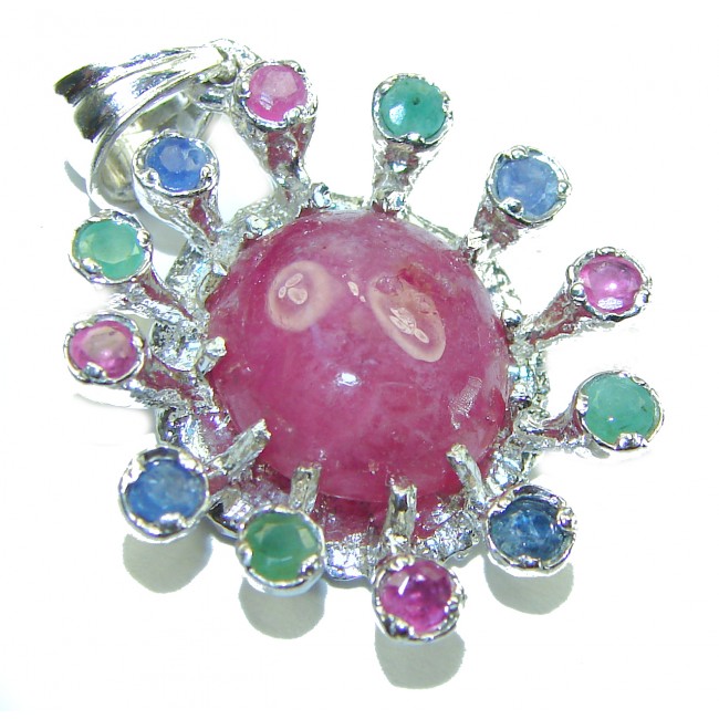 Brazilian Fiesta Authentic Ruby Emerald Sapphire .925 Sterling Silver Pendant