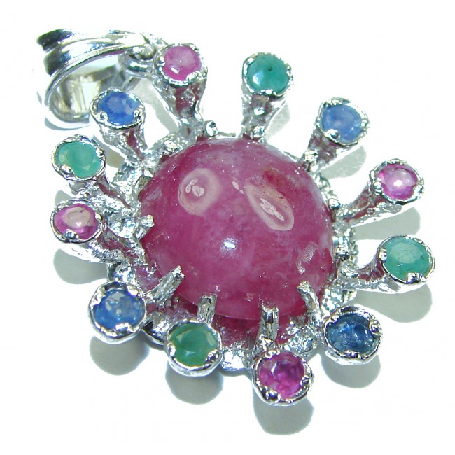 Brazilian Fiesta Authentic Ruby Emerald Sapphire .925 Sterling Silver Pendant