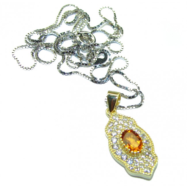 Authentic 2.2 carat Citrine 14K Gold over .925 Sterling Silver handmade necklace