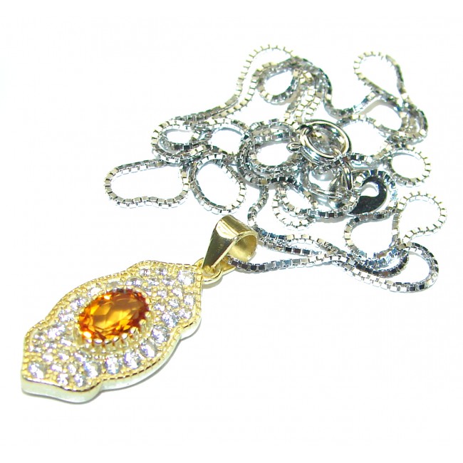 Authentic 2.2 carat Citrine 14K Gold over .925 Sterling Silver handmade necklace