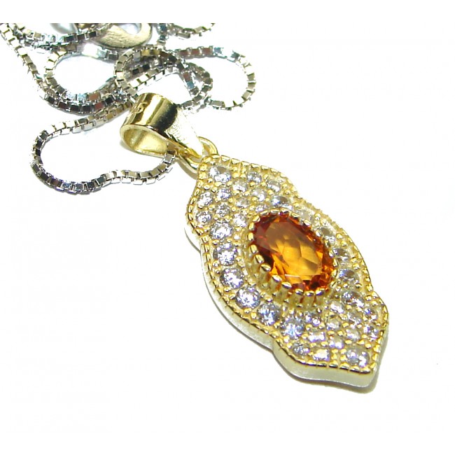 Authentic 2.2 carat Citrine 14K Gold over .925 Sterling Silver handmade necklace