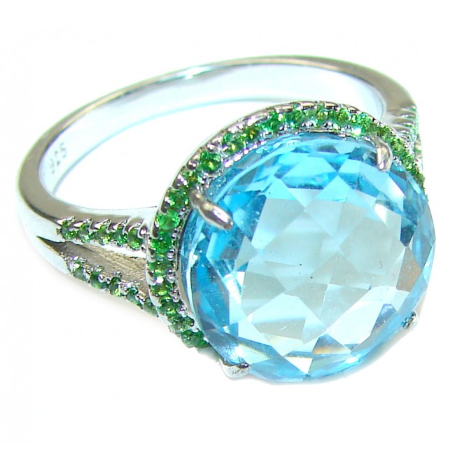 7.5 carat Swiss Blue Topaz .925 Sterling Silver handmade Ring size 7