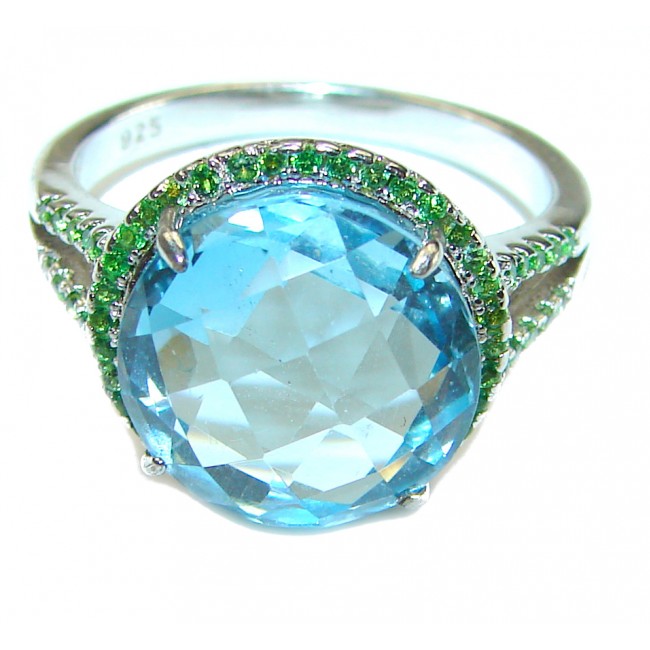 7.5 carat Swiss Blue Topaz .925 Sterling Silver handmade Ring size 7