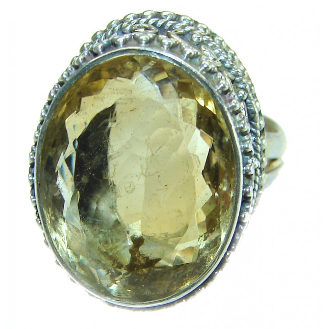 Luxurious emerald cut 14.2 carat Citrine .925 Sterling Silver handmade Ring s. 6