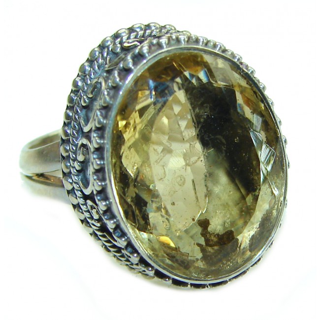 Luxurious emerald cut 14.2 carat Citrine .925 Sterling Silver handmade Ring s. 6