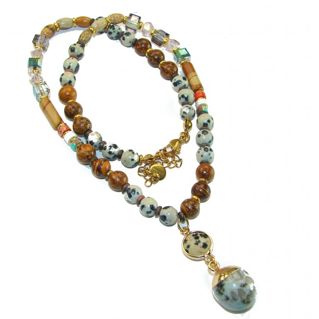 Nature Inspired genuine Dalmatian and Ocean Jasper .925 Sterling Silver handmade necklace