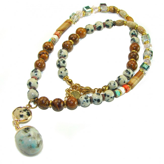 Nature Inspired genuine Dalmatian and Ocean Jasper .925 Sterling Silver handmade necklace