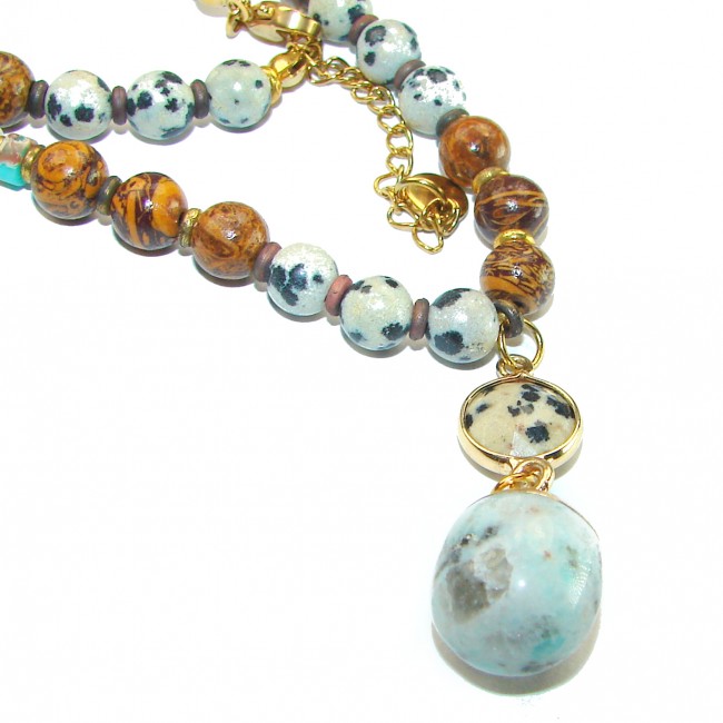 Nature Inspired genuine Dalmatian and Ocean Jasper .925 Sterling Silver handmade necklace