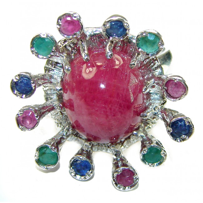 Brazilian Fiesta Authentic Ruby Emerald Sapphire .925 Sterling Silver Ring s. 9