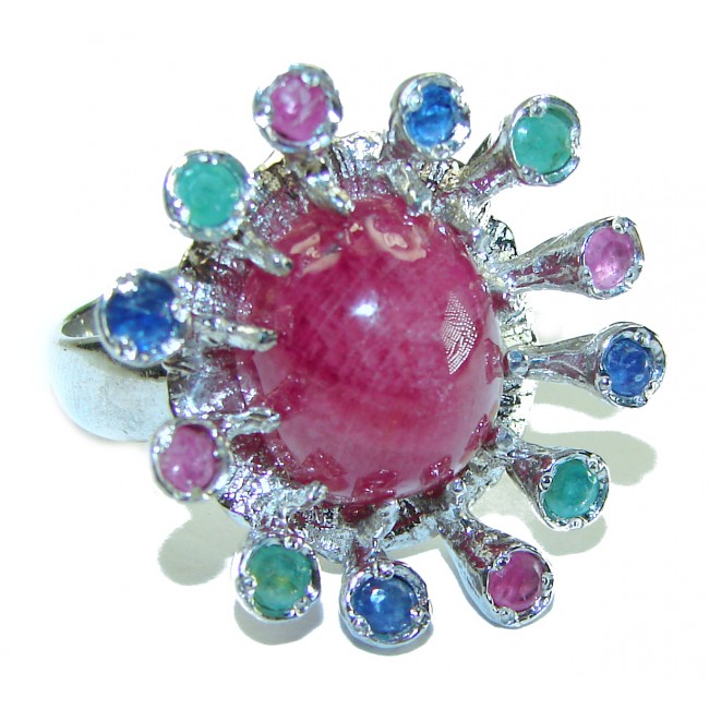 Brazilian Fiesta Authentic Ruby Emerald Sapphire .925 Sterling Silver Ring s. 9