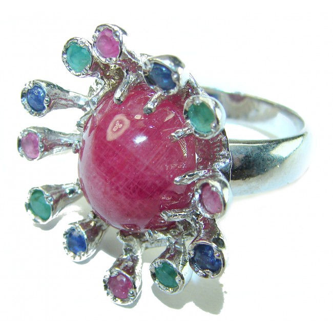 Brazilian Fiesta Authentic Ruby Emerald Sapphire .925 Sterling Silver Ring s. 9