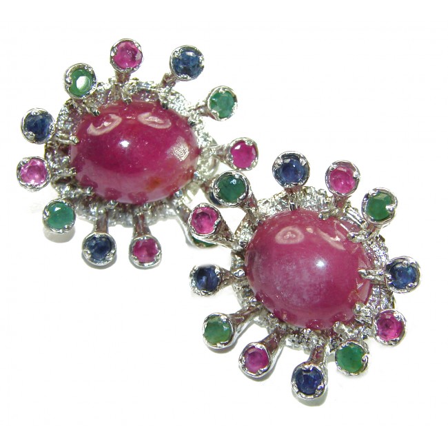 Brazilian Fiesta Authentic Ruby Emerald Sapphire .925 Sterling Silver earrings