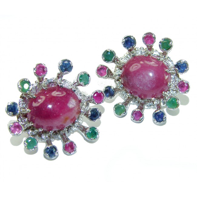 Brazilian Fiesta Authentic Ruby Emerald Sapphire .925 Sterling Silver earrings