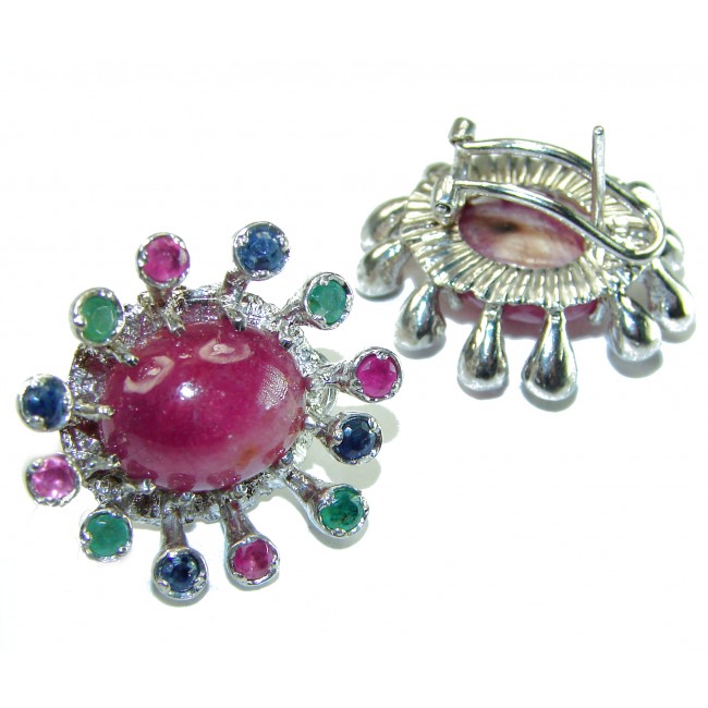 Brazilian Fiesta Authentic Ruby Emerald Sapphire .925 Sterling Silver earrings