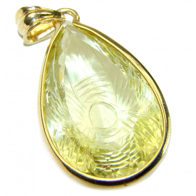 Authentic Carved Golden Lemon Quartz 14K Gold over .925 Sterling Silver handmade Pendant