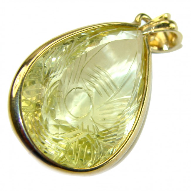 Authentic Carved Golden Lemon Quartz 14K Gold over .925 Sterling Silver handmade Pendant